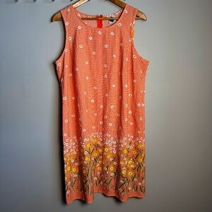 Women's Orange Floral Gingham Shift Dress